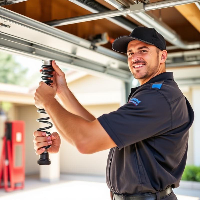 Friendly garage door technician in professional uniform